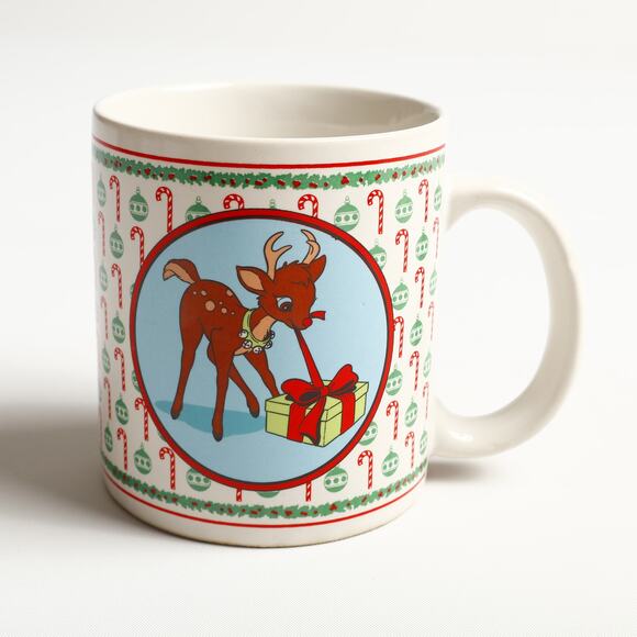 Vtg United Silver Cutlery Co Rednose Reindeer Ceramic Christmas Holiday Mug - Picture 3 of 7